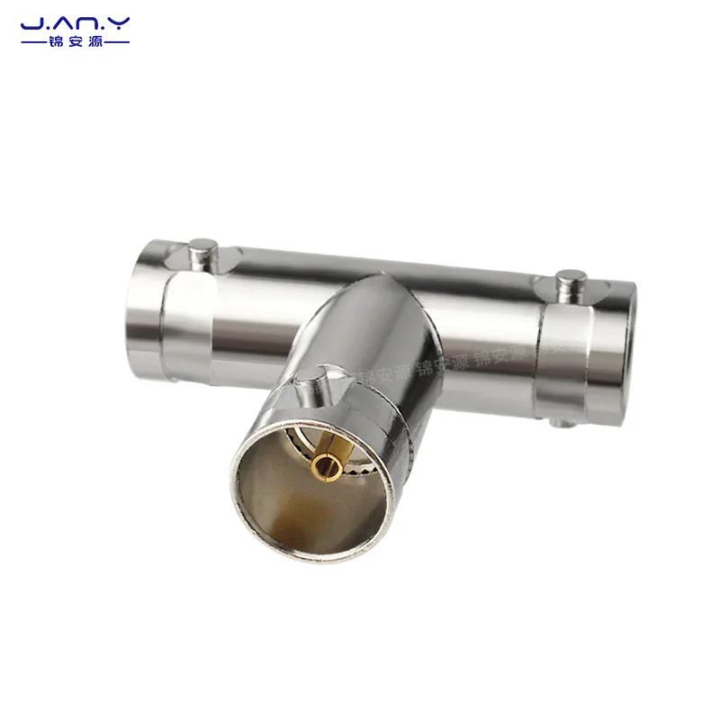 1 piece T-type 75 ohm BNC female three-way RF coaxial distributor Q9 video signal one in two out adapter