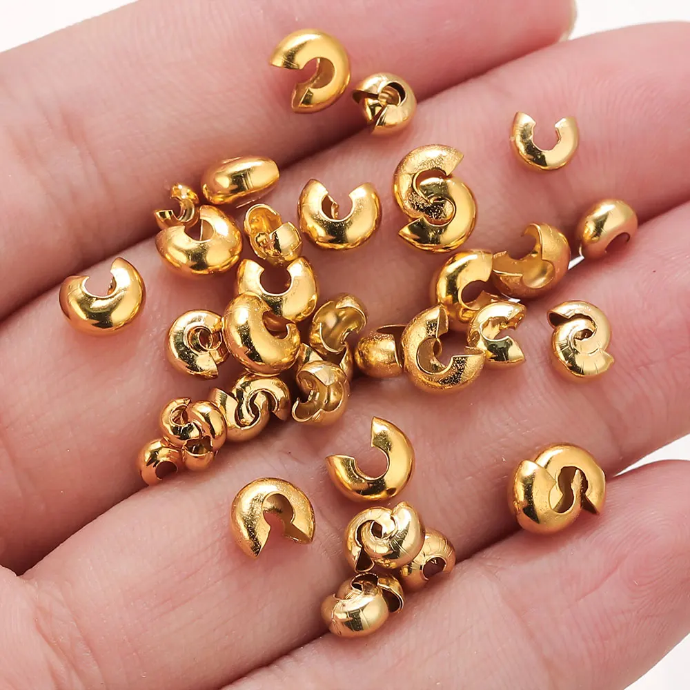 50 Pcs Stainless Steel Round Cap Beads for Crimping Jewelry Connectors Stopper Spacer Beads DIY Bracelet Necklace Accessories