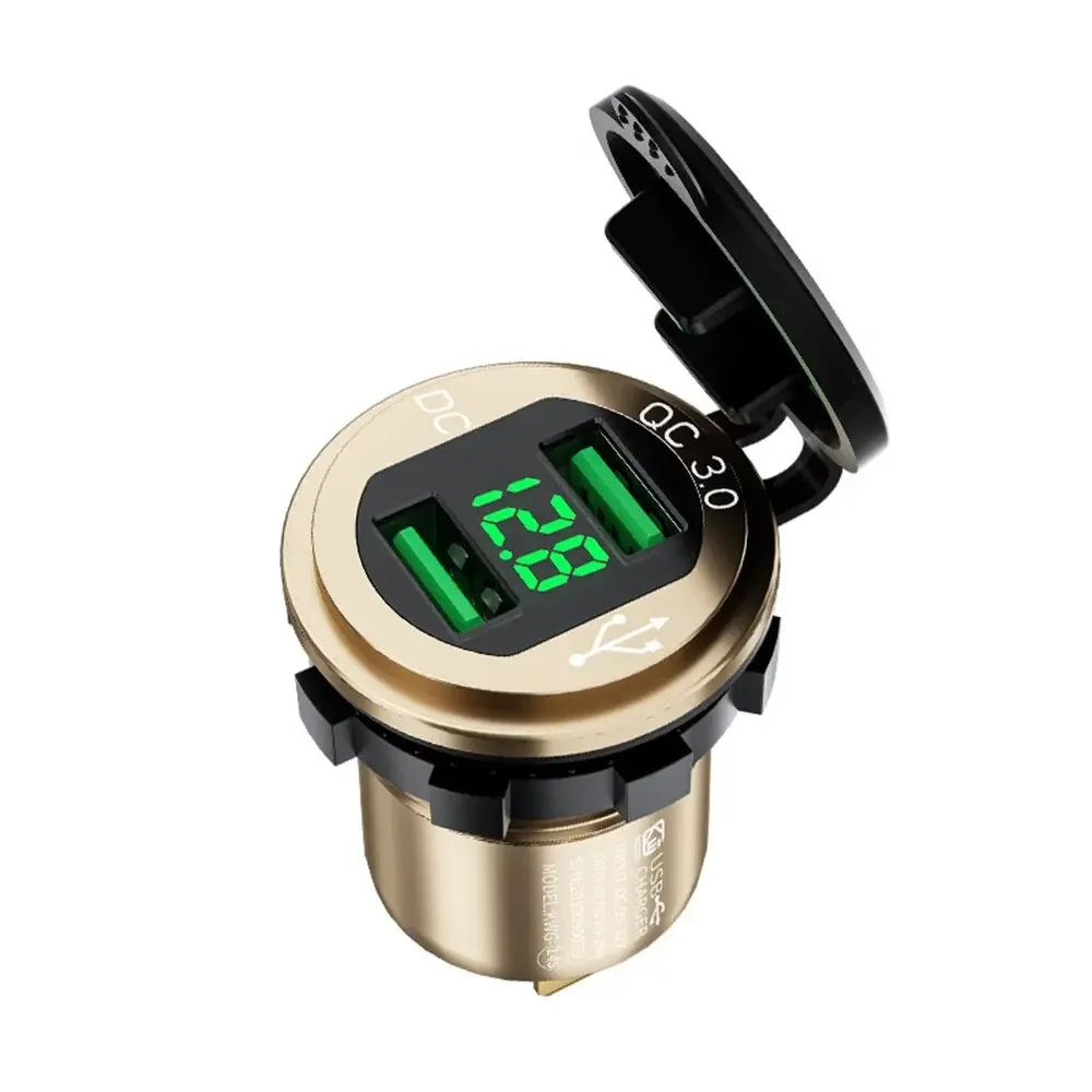 Double USBqc3.0 Aluminum Alloy Modified Car Charger with Switch Voltmeter Waterproof Modified Car Charger