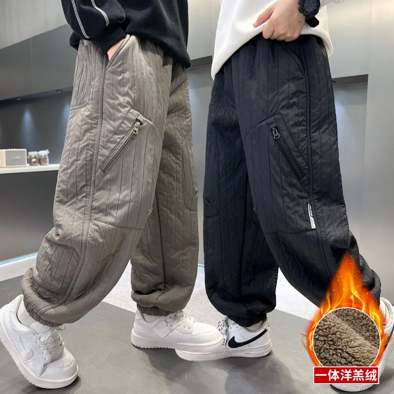 

Boys Winter Fleece Sports Casual Pants 2025 Children's Lamb Fleece Cotton Pants Boys' Warm Straight Thickened Pants