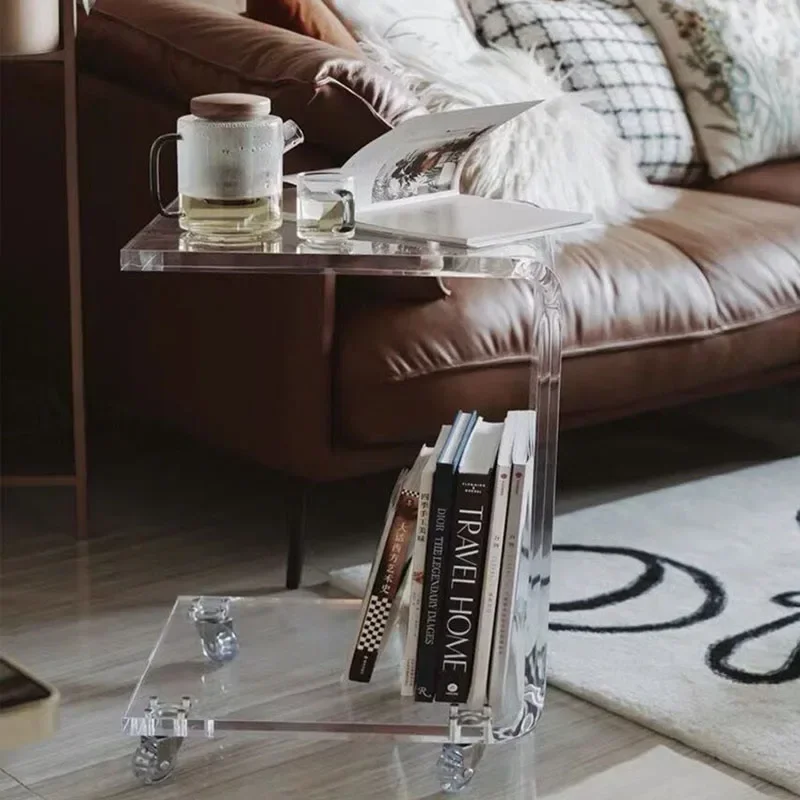 

y Sofa Table Side Transparent Tea Tables with Wheels Movable Auxiliary Table Acrylic Storage Cabinet Comfortable