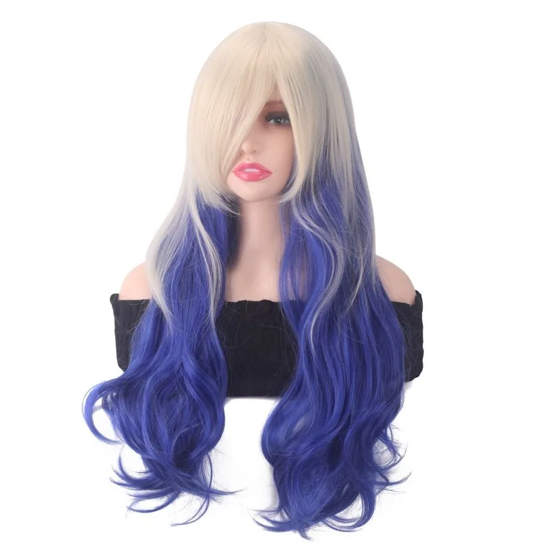 Gorro colorido con bola, exposición de cómic, tocado de juego de rol, pelo largo y liso degradado, accesorio para el cabello de fiesta, peluca de pelo largo y rizado