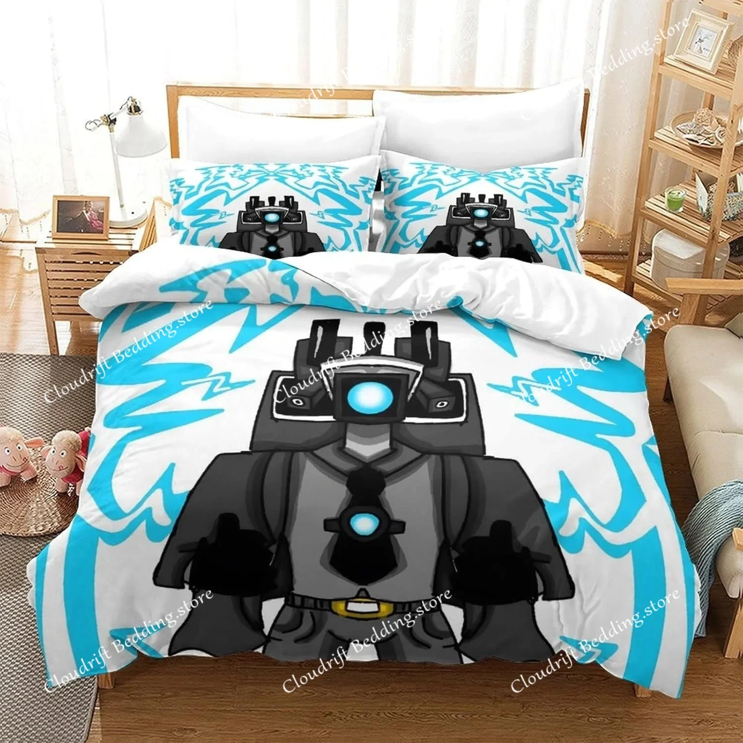 

Skibidi Toilet Cartoon Bedding Sets Exquisite Bed Supplies Set Duvet Cover Bed Comforter Set Bedding Set Children Birthday Gift