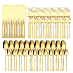 40/60pcs Stainless Steel Cutlery Set,Hammer Pattern Handle,Dishwasher Safe Flatware,Durable Dinnerware for Home,Restaurant,Party