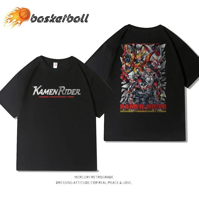 [100% Cotton] Japanese Anime Kamen Rider Collaboration Summer Loose Short Sleeved T-shirt for Men and Women's Trendy New Style