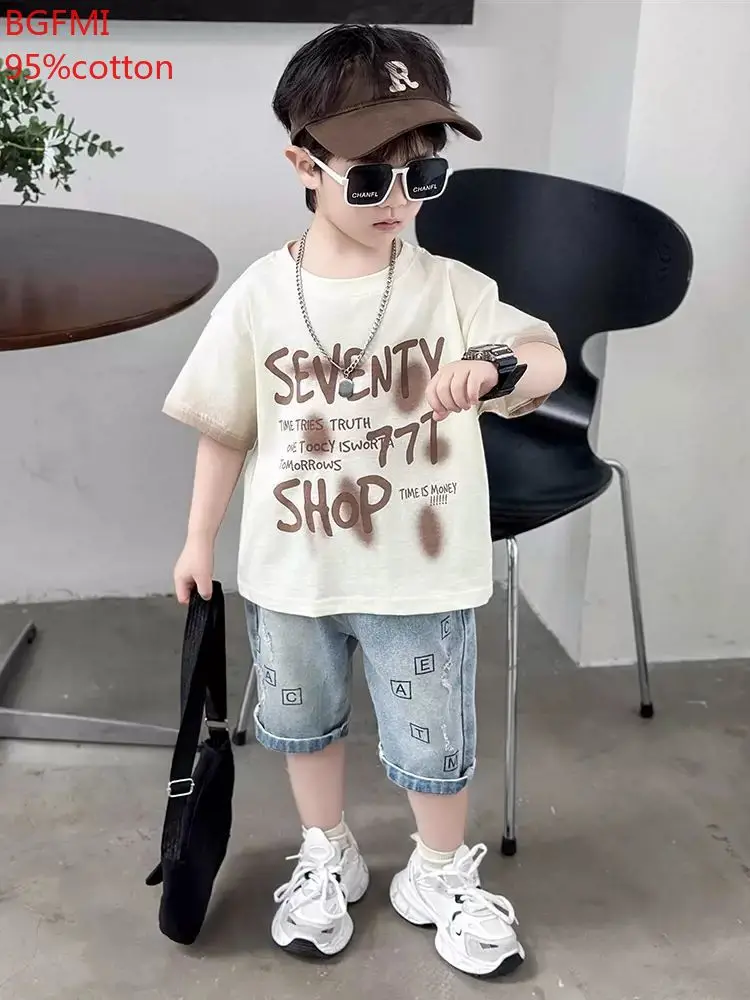 Teenager Jungen Sommer Set modische Baby modische Baumwolle Brief Kurzarm Kinder Sommer 2 stücke Set trend ige Kinder Outfits