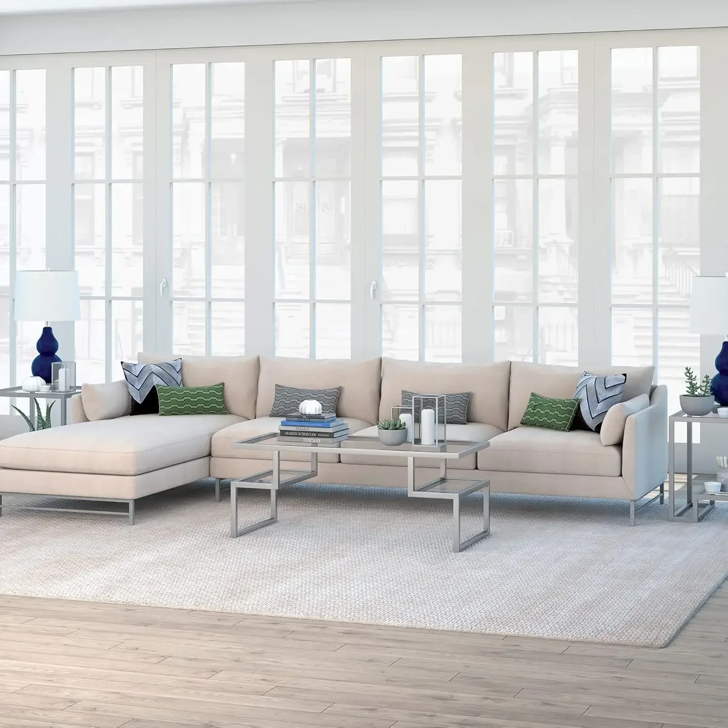 Mesa de centro retangular larga Zander 45'' em níquel