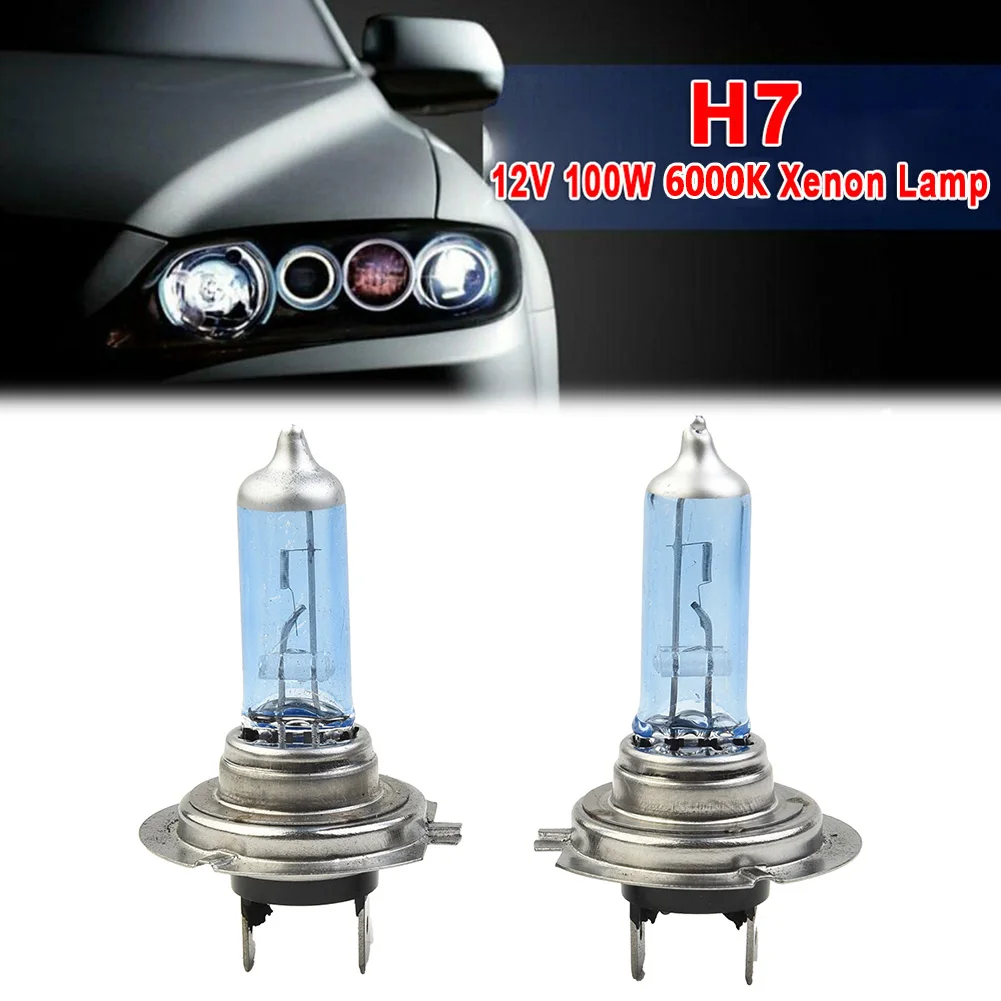 2pcs White 12V H7 100W 6000K Xenon Lamp Super Bright Halogen Car Headlight Bulbs Car Headlights Car Brake Lights Auto LED Bulbs