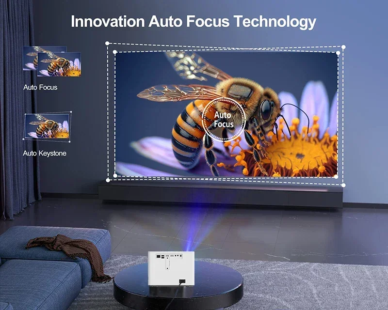 Auto Focus Smart Projector with WiFi 6 500 ANSI Native 1080P Outdoor Movie Portable Android Projector