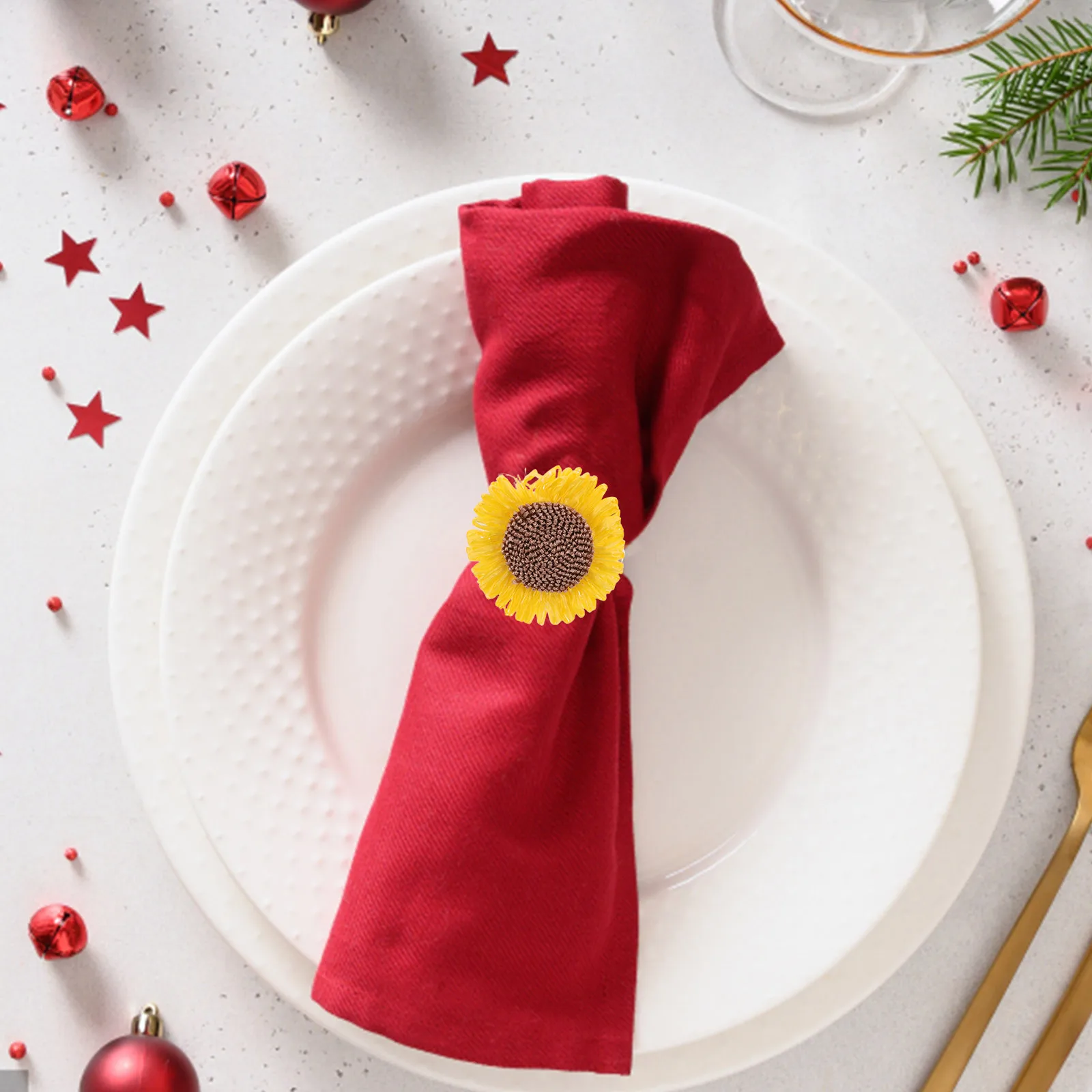 

6pcs Flower Sunflower Serviette Buckles Holiday Wedding Table Decorations Bulk Floral Holders Rustic Fall Party Napkin Rings