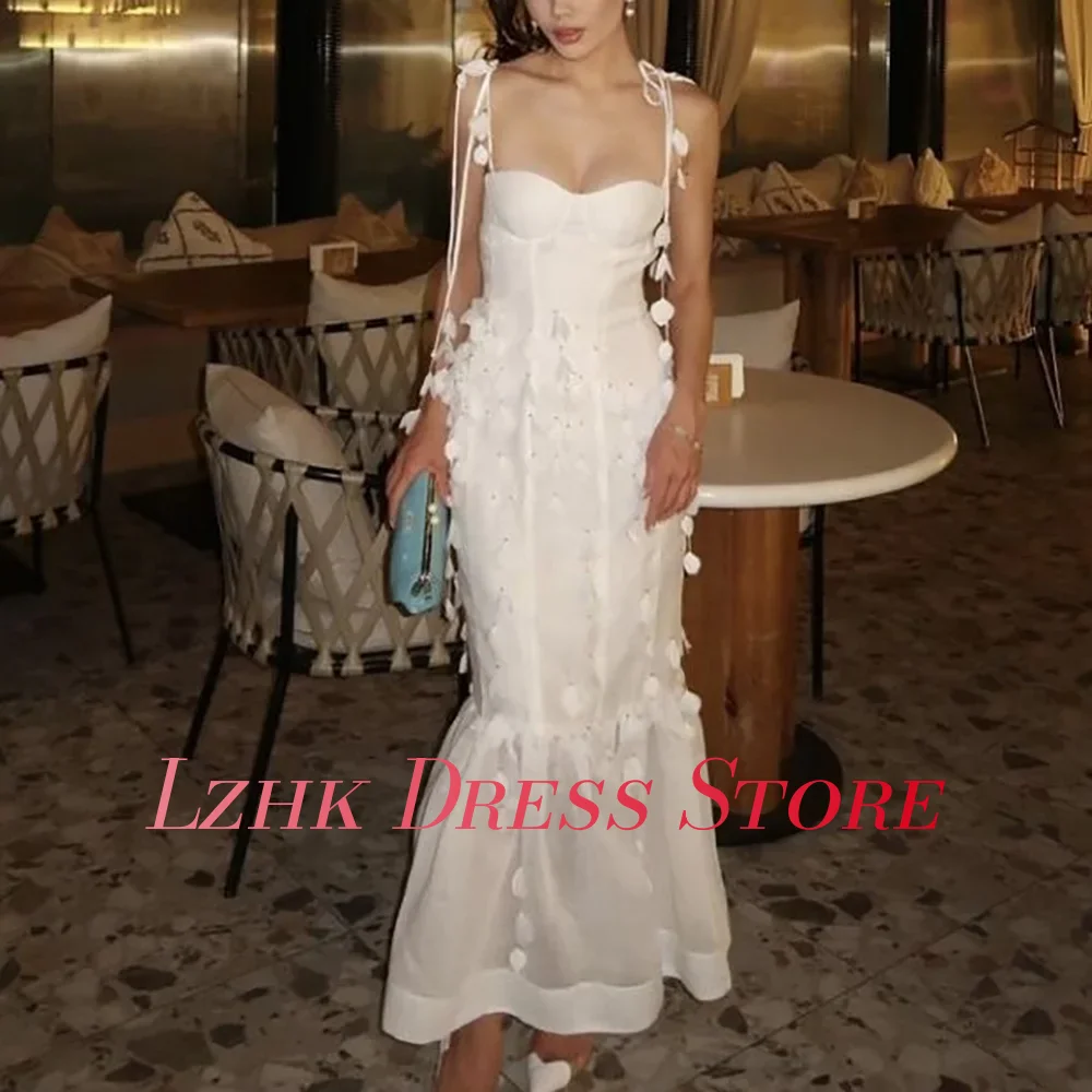 Maßgeschneiderte Sexy Jersey Meerjungfrau Kristall 3D Blumen Spaghettiträger Abendkleid Mode ärmellose bodenlange Ballkleider