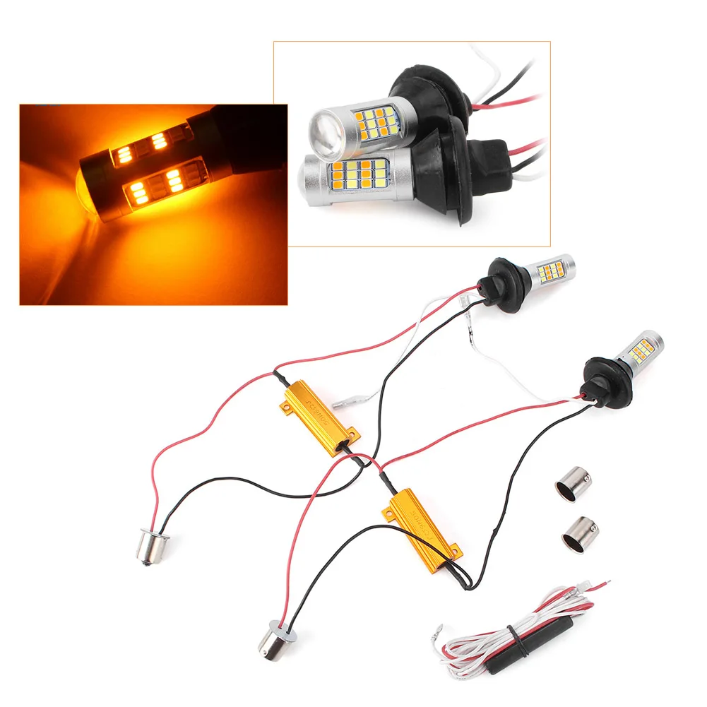 2X 1156 P21W BA15S 2835 42 SMD Amber/White 42 LEDs Switchback LED Bulbs S25 DRL