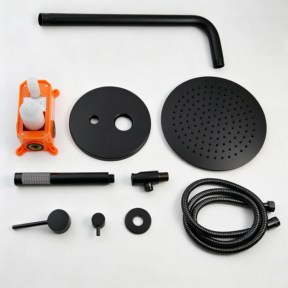 Torayvino Bathroom Black Shower Faucet Set With Rain Shower Head Outdoor Shower System Set Complete Bathtub Kit Mixer Tap