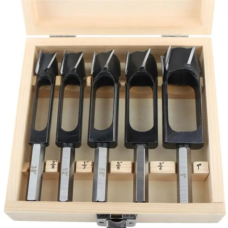 ABKS-Wood Hole Plug Cutter Set 5PCS For Woodworking- Drill Bit Kit Including Log Tenon Dowel Cork Storage Wooden Box