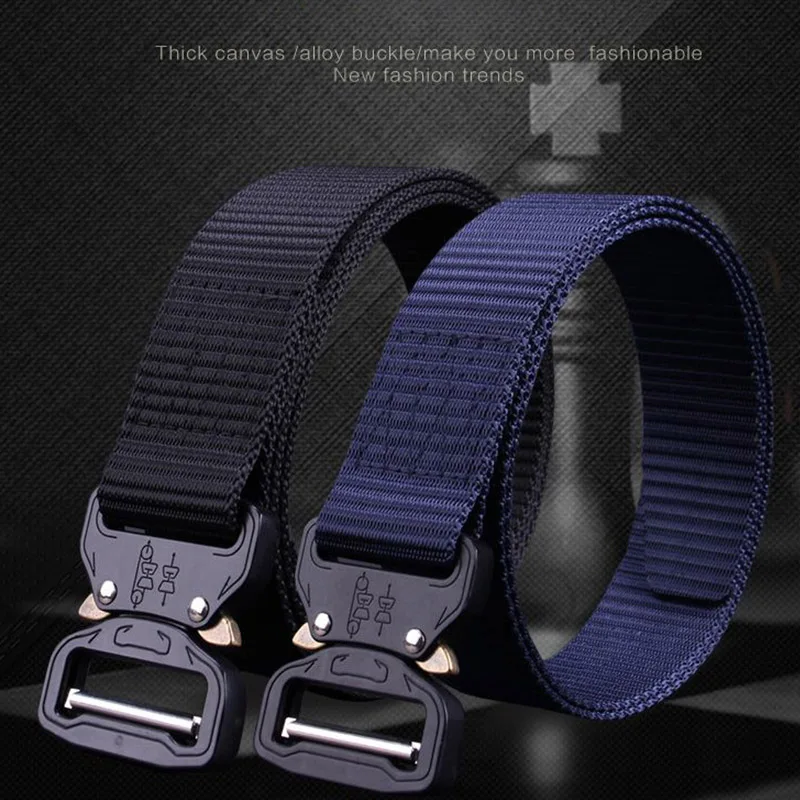 Autumn Leisure Men Canvas Belt Tactical Training Waistband Outdoor Mountaineering Fishing Quick Release Design Buckle Pant Belt