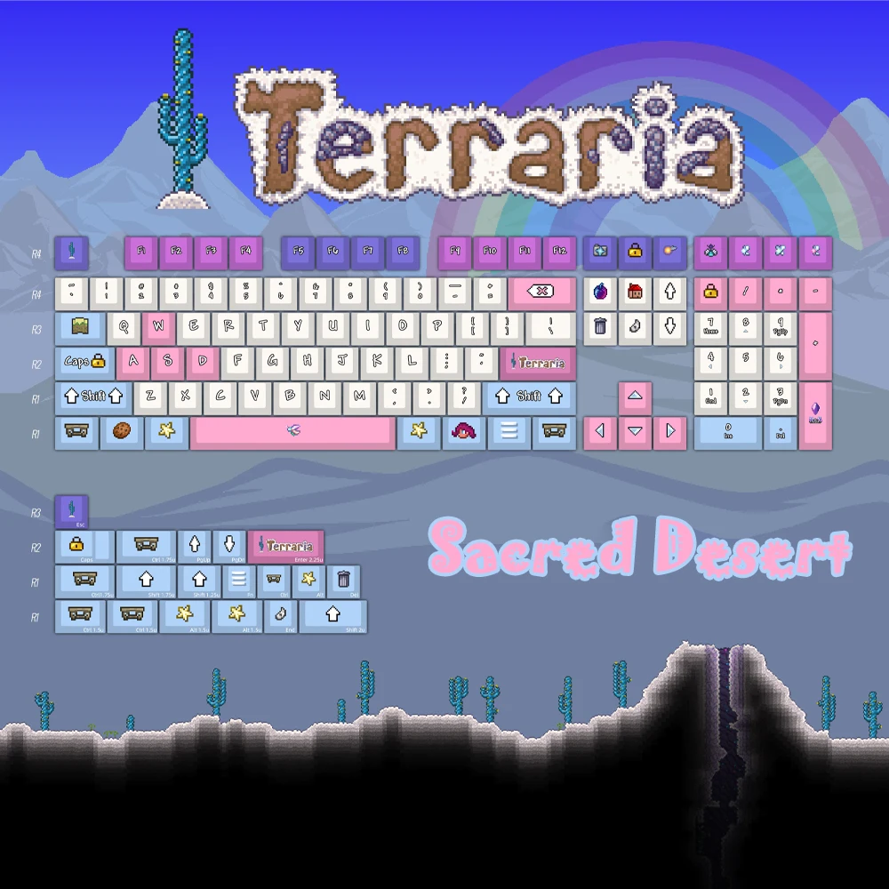 Custom Gamers Keycap Cherry Profile Keycap PBT Terraria Sacred Desert Theme Anime Gaming Cross Shaft DIY For Mechanical Keyboard