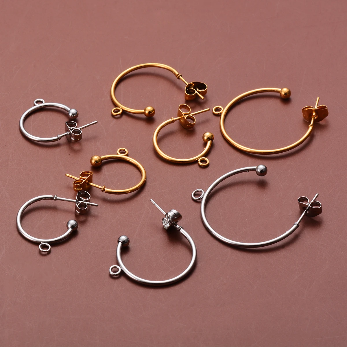 10pcs 15/20/25mm Gold/Silver Tone Stainless Steel Post Earring Connector Findings With Loop Diy Jewelry Making Supplies Dropship