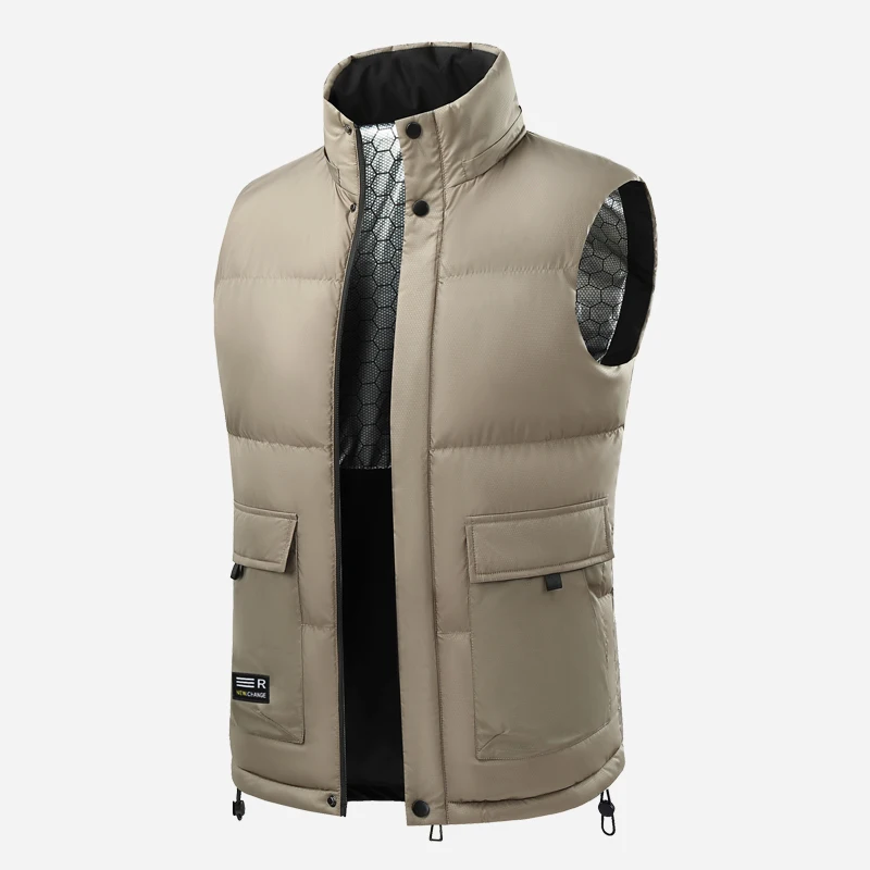 

Men's Autumn and Winter New PU Cotton Vest Graphene Sleeveless Cotton Coat Hooded Jacket Youth Workwear Pocket Men's Warm Vest