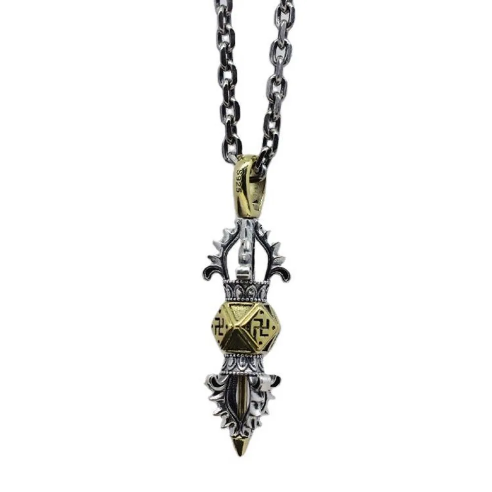 BOCAI S925 Sterling Silver Pendants for Women Men Tibetan Buddhist Five Cobalt Vajra Pestle Amulet Jewelry image 6