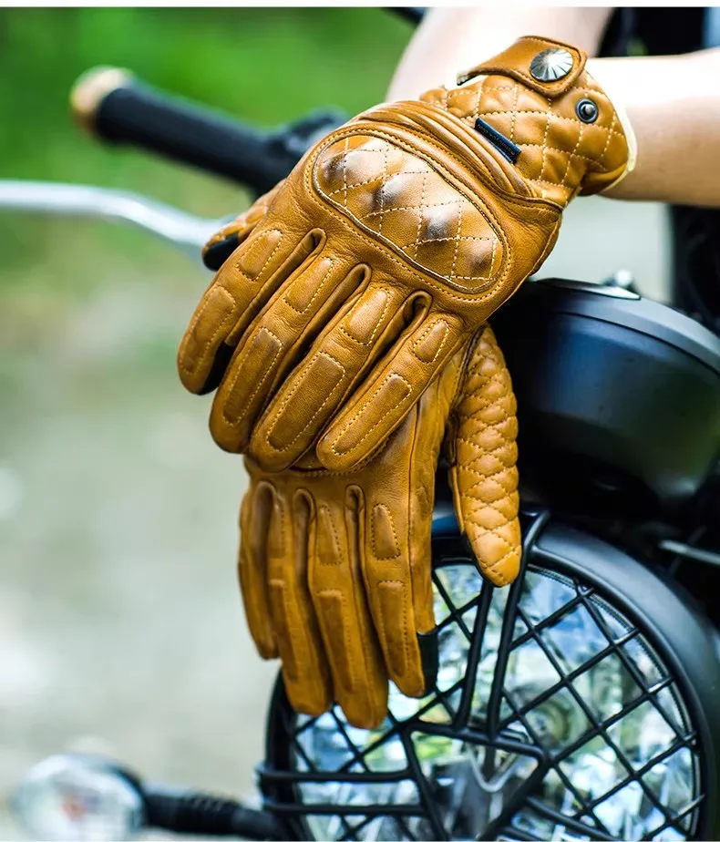 Retro Leather Motorcycle Gloves Vintage Men Women Moto Gloves Touch Screen Motorbike Motorcross ATV Motor Guantes