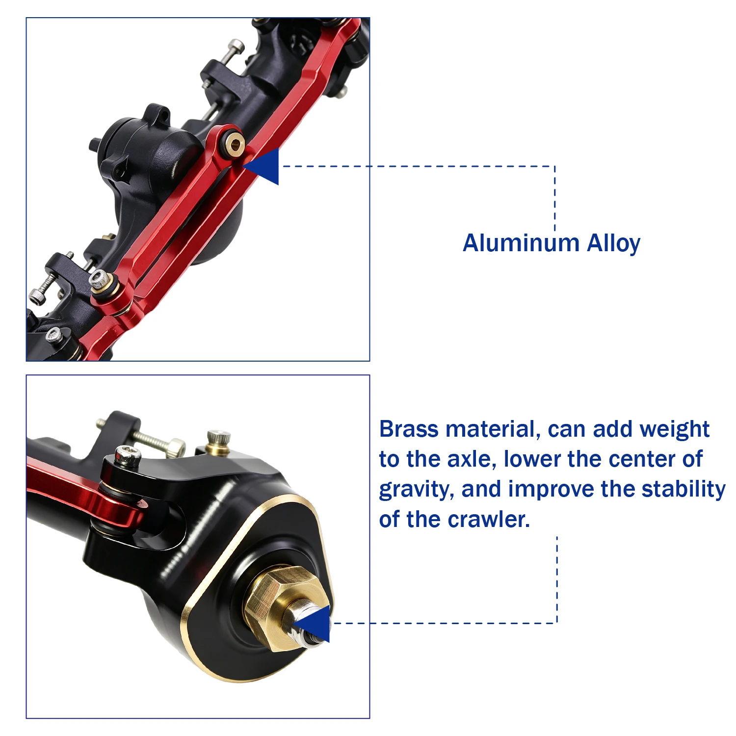 +4mm Plastic Planet Front Rear Axles with 3-Section ISO CVD and Brass Steering Knuckles Max.52° for 1/24 Axial SCX24 Upgrade view 4