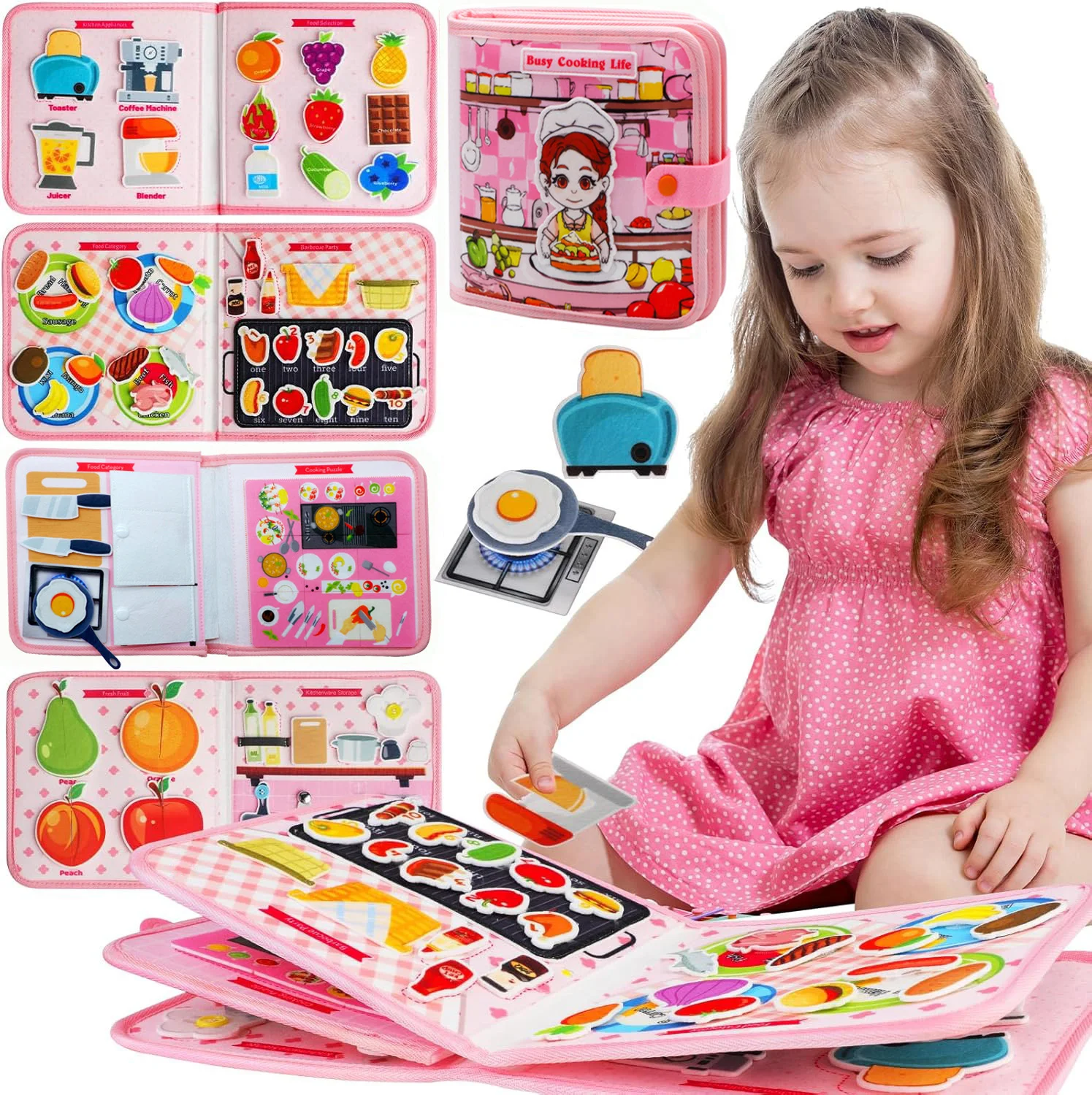 

Toddler Busy Board Montessori Toys Busy Book Educational Learning Sensory Toys for Girls Motor Skills Preschool Travel Activitiy