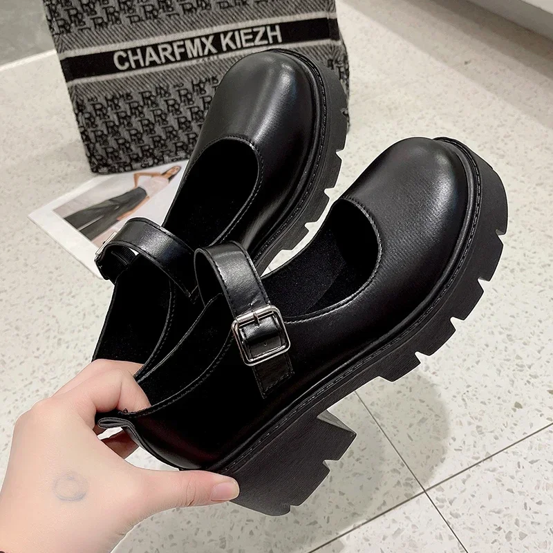 

Summer Platform Leather Shoes Women Flats Casual Oxford Loafers Thick Bottom Ladies Wedge Lolita Shoes Mary Jane Ladies