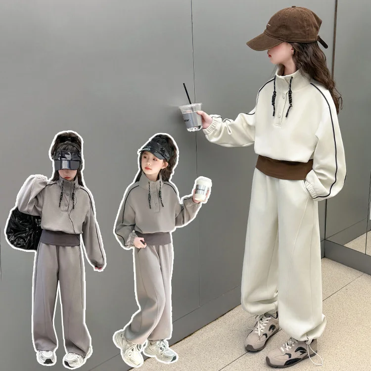 

Детский спортивный костюм для девочек, осенняя водолазка в стиле пэчворк, толстовка с длинными рукавами + спортивные штаны, школьные комплекты для девочек, детская одежда из 2 предметов для девочек