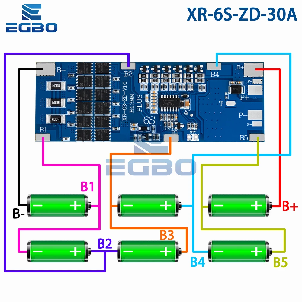 6S BMS 10A 20A 30A 22.2V litowo-jonowy płyta ochronna ładowania 18650 z zabezpieczeniem równowagi i kontroli temperatury