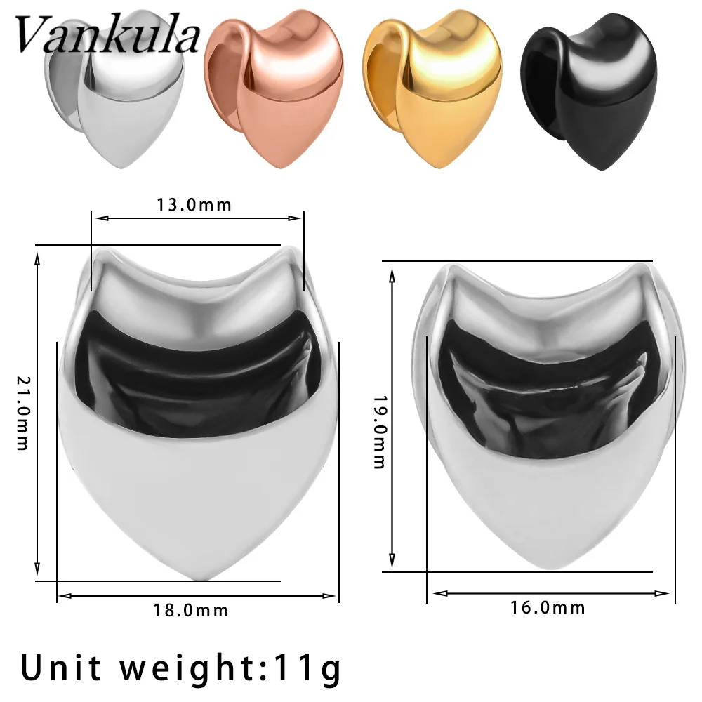 Vanku 10pcs Stainless Steel Heart Water Drop Heavy Ear Weight Expanders Gagues Stretchers Piercing Earring Body Jewelry