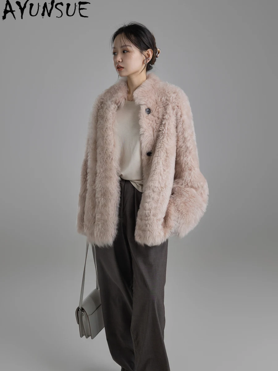 AYUNSUE 천연 양피 모피 코트 여성 진짜 가죽 자켓 겨울 자켓 2025 럭셔리 의류 여성 중간 길이 Шуба Женская
