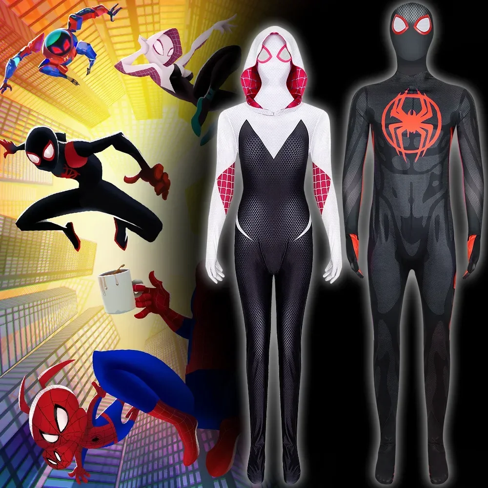 Spiderman Jumpsuit for Adult Kids Cosplay Costume Superhero Spiderman Gwen Miles Morales Bodysuit Halloween Party Clothes