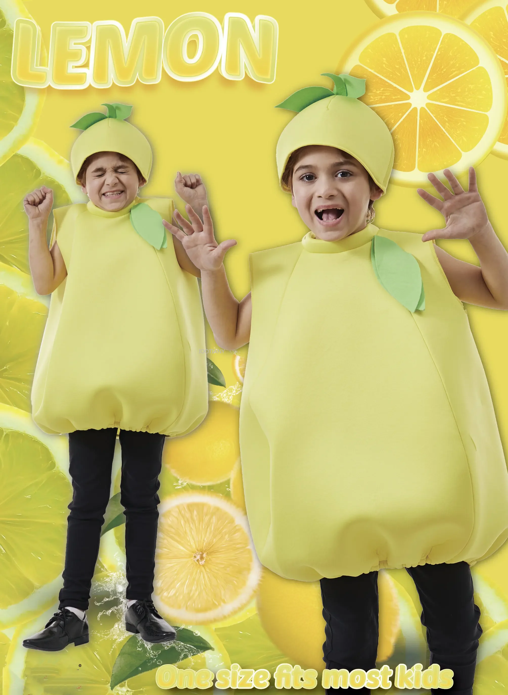 

2024 Kid Funny Lemon Cosplay Outfit Halloween Child Fruit Costume Cartoon Food Jumpsuit With Hat Carnival Party Fancy Dress