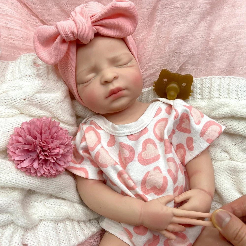 17Inch Sleep Girl Full Solid Silicone Reborn Girl Can Open Mouth Durable Weighted Doll for Adult Doll Collectors Birthday Gift