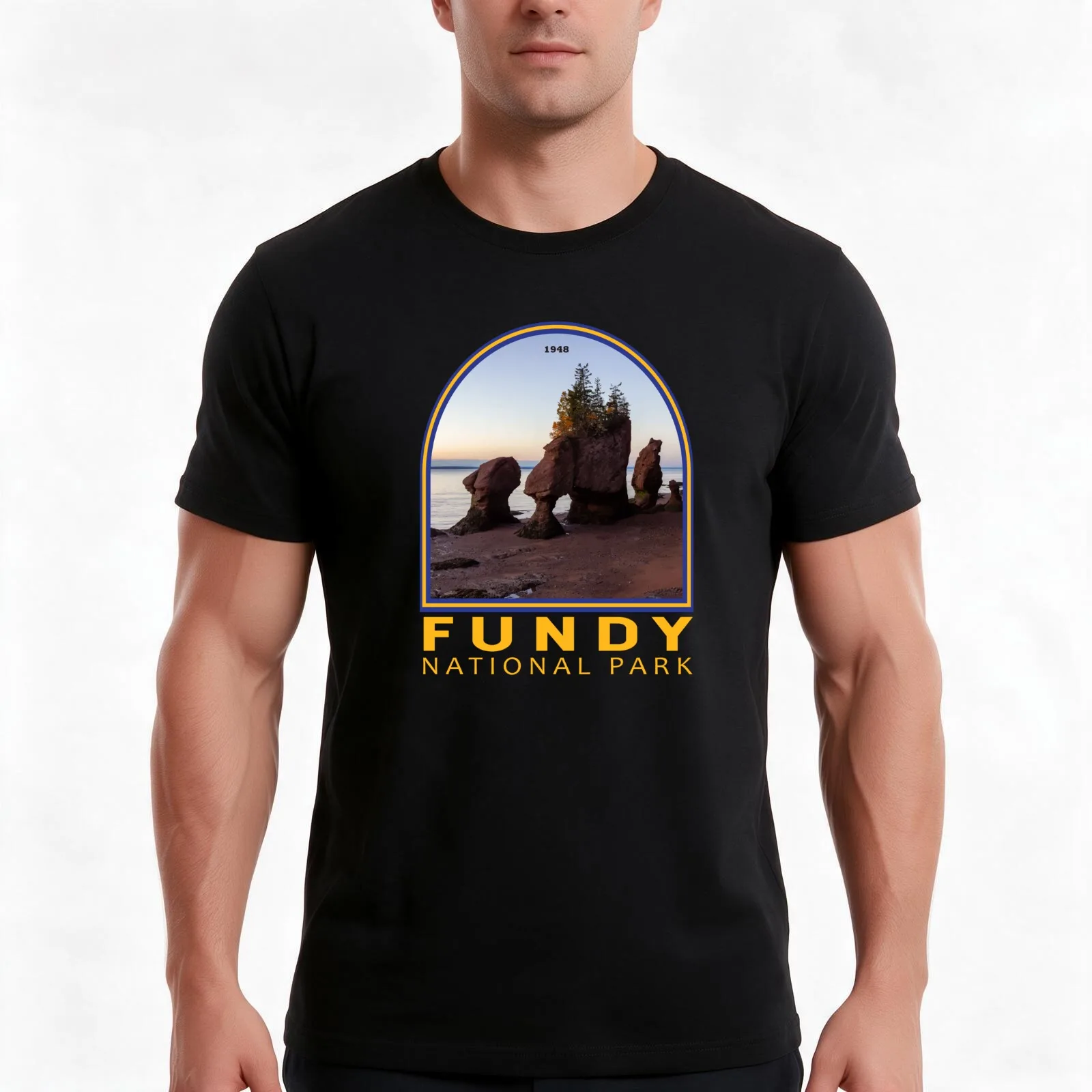 Fundy National Park Canada Emblem T-Shirt, Summer Casual Cotton Tee, Oversized Streetwear Tops, Vintage Graphic Print