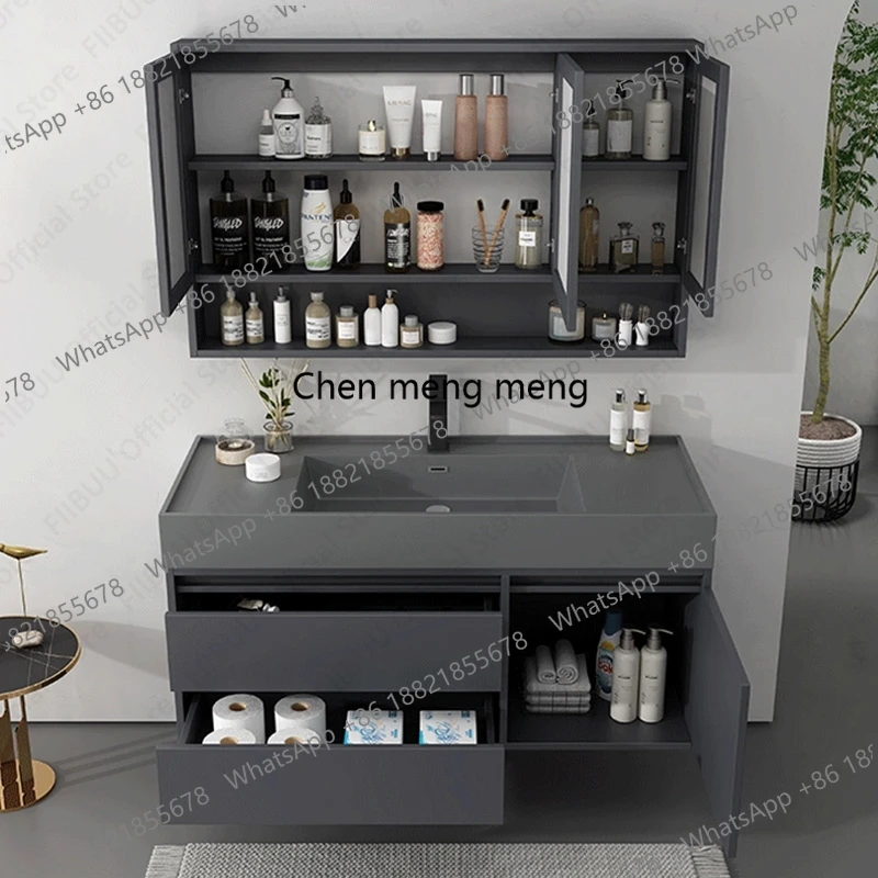 Luxury Floating Wall Mounted Bathroom Vanity Set with Integrated Sintered Stone Sink Smart Mirror Cabinet Combo for Bathroom