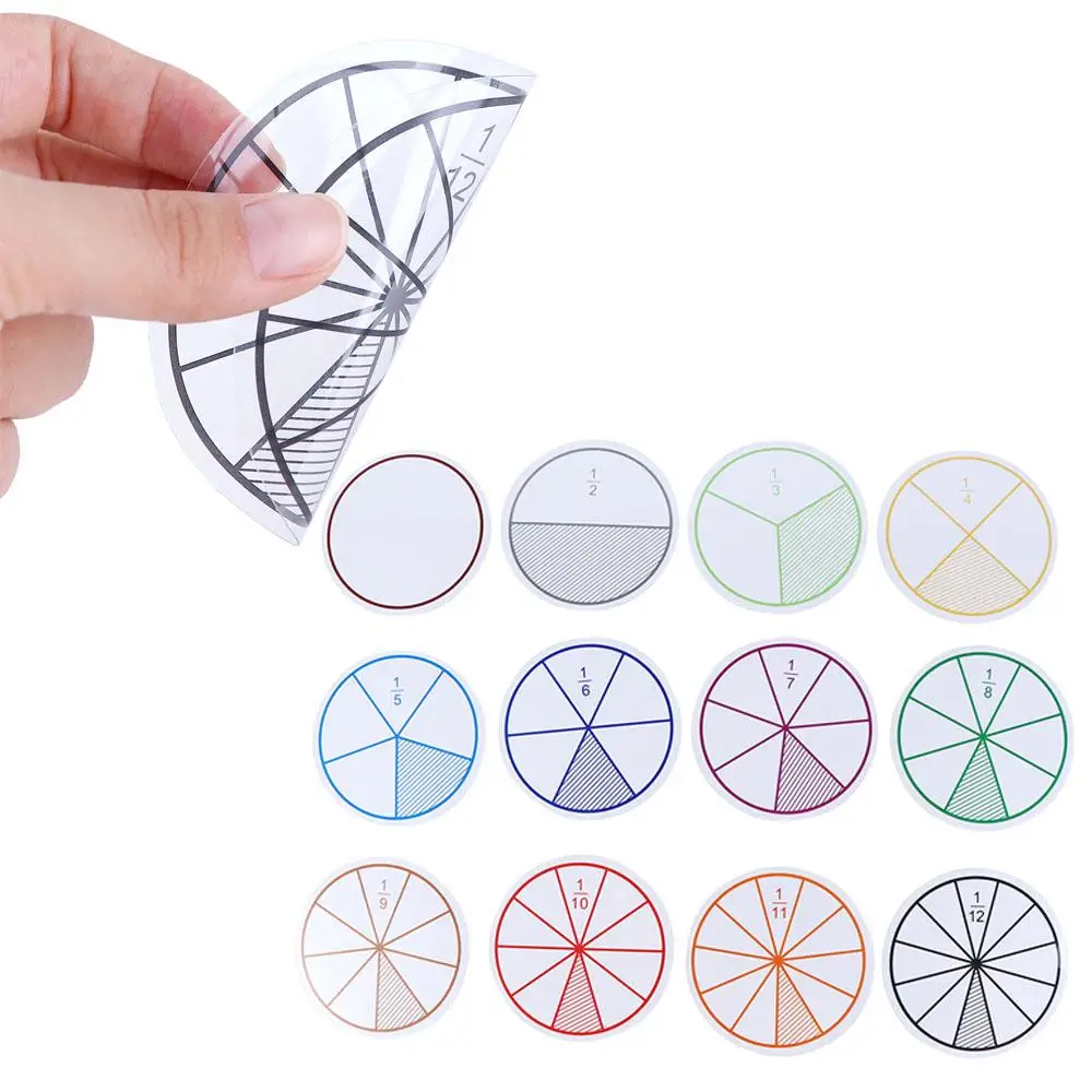 12pcs Fractions Mathematics Teaching Resources EVA Round Shape Fractions Instrument Montessori Educational Math Toy Learn Tool