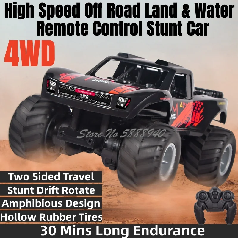 High Speed Off Road Land & Water Radio Control Car 2.4G 30Mins 4WD Waterproof Rubber Tires Double Sided Drive Drift Stunt RC Car