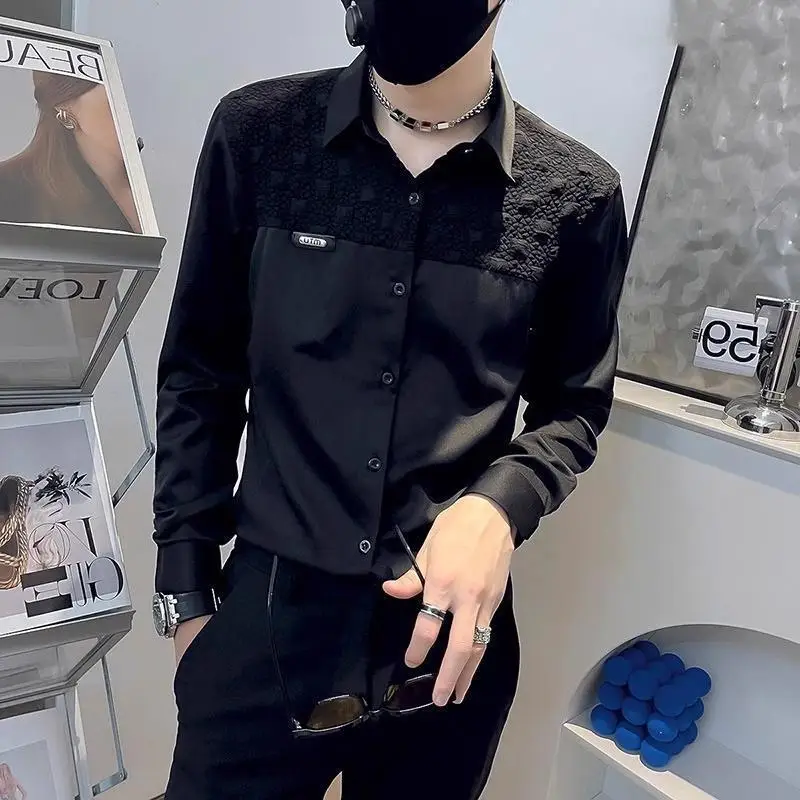 

New High-end Patchwork Shirt Long-sleeved Men's High-end Tops