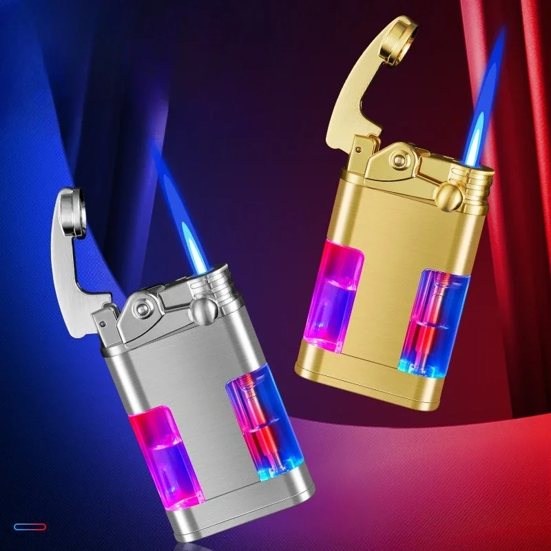 

Metal transparent chamber rocker arm windproof lighter, inflatable color light, fashionable and cool cigarette accessories 2026