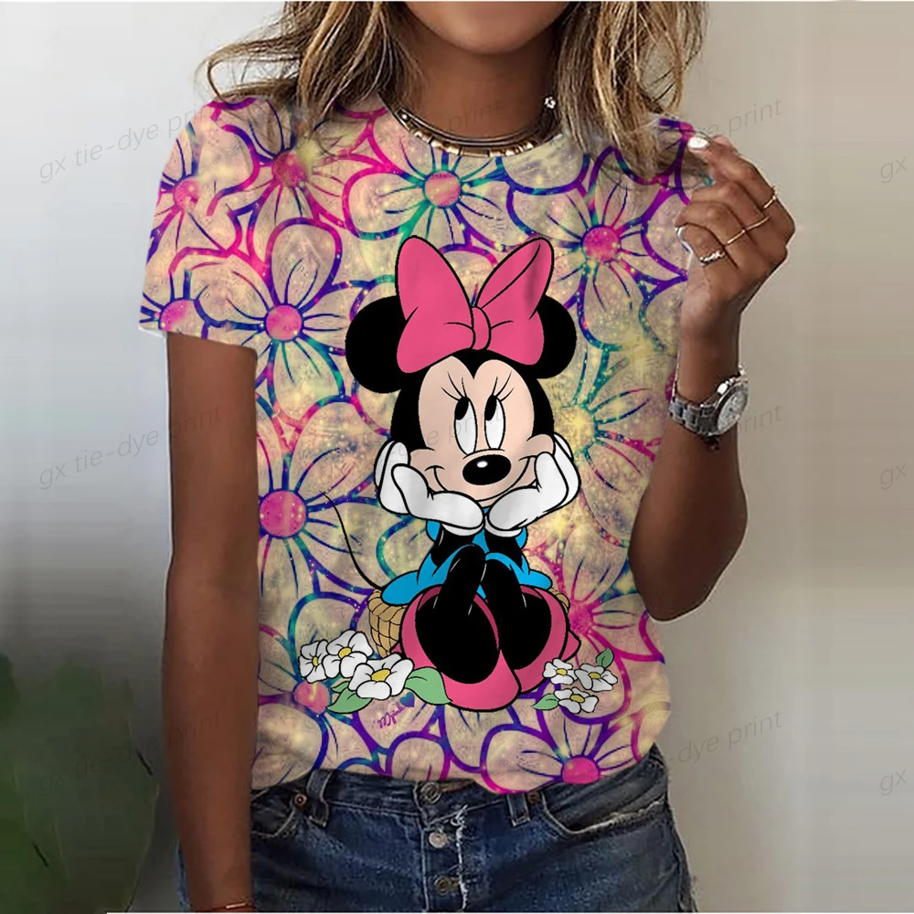 Disney Mickey Mouse Print Womens T-Shirt Ladies Casual Basis O-Collar Shirt Short Sleeve Ladies T-Shirt Minnie Graphic Printing