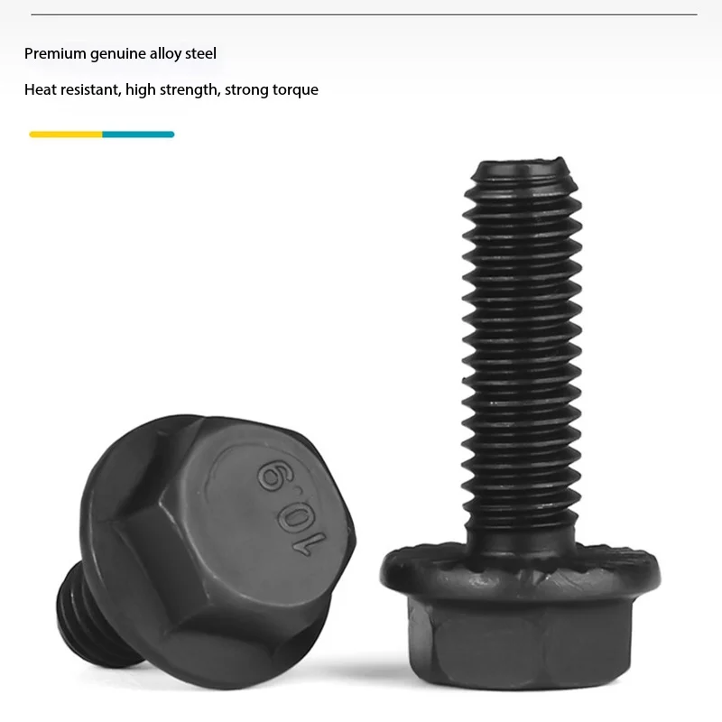 GB5789 Standard Grade 10.9 Alloy Steel Flange Bolts, Large External Hex Head Heavy Duty Fasteners M5 M6 10-20Pcs