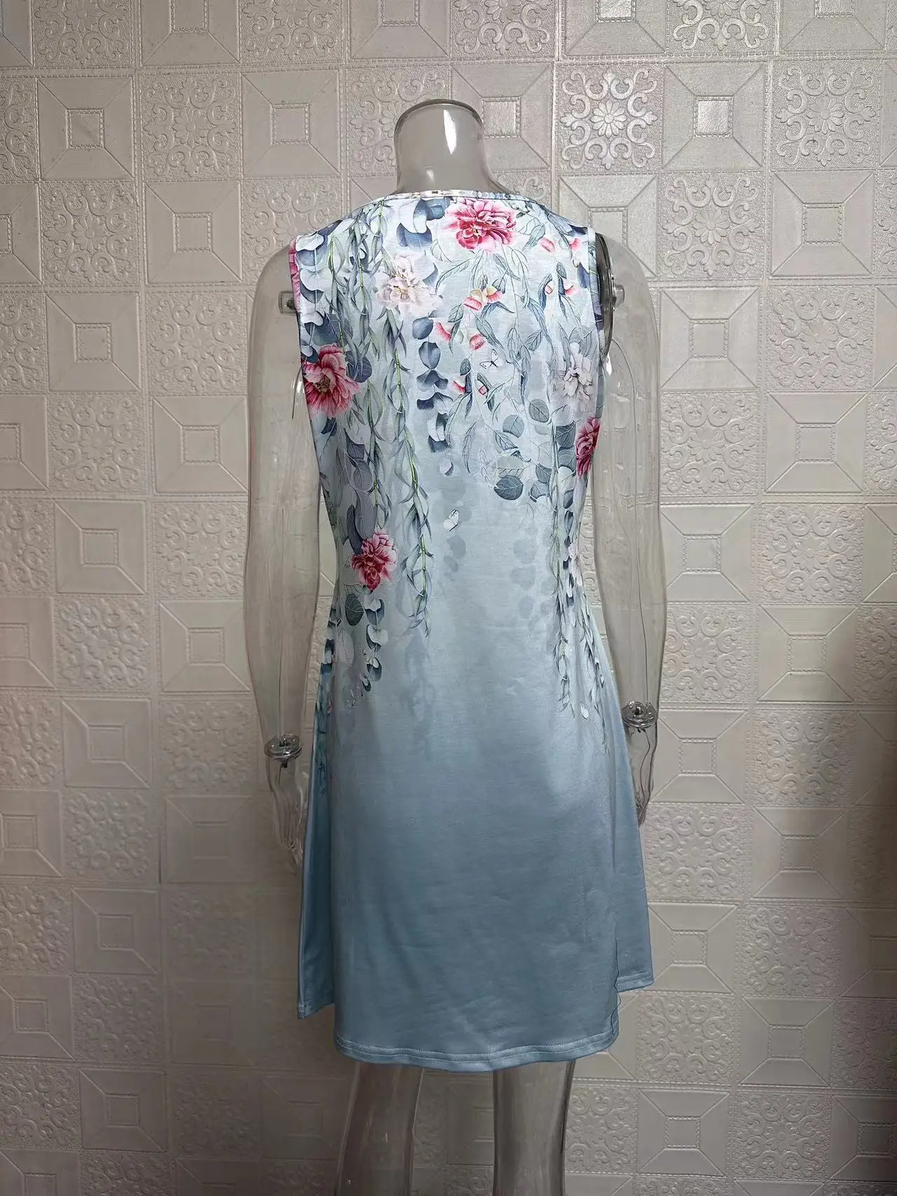 꽃무늬 프린트 캐주얼 스타일 A라인 스커트, 민소매 조끼, V넥 원피스, 여름 신상