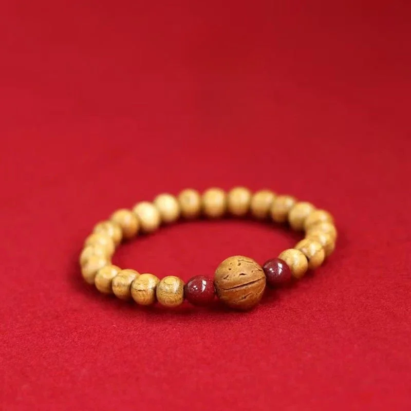 Natural peach wood bracelet, cinnabar walnut zodiac year, men's and women's wooden Buddha bead bracelet