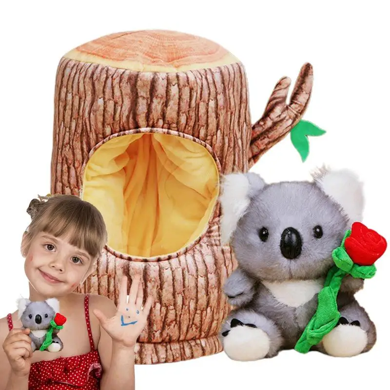 Koala Plush Doll Playful Companion With Rose And Tree Stump 11 Inch Koala Toy For Boys And Girls Cute Plushies Decoration