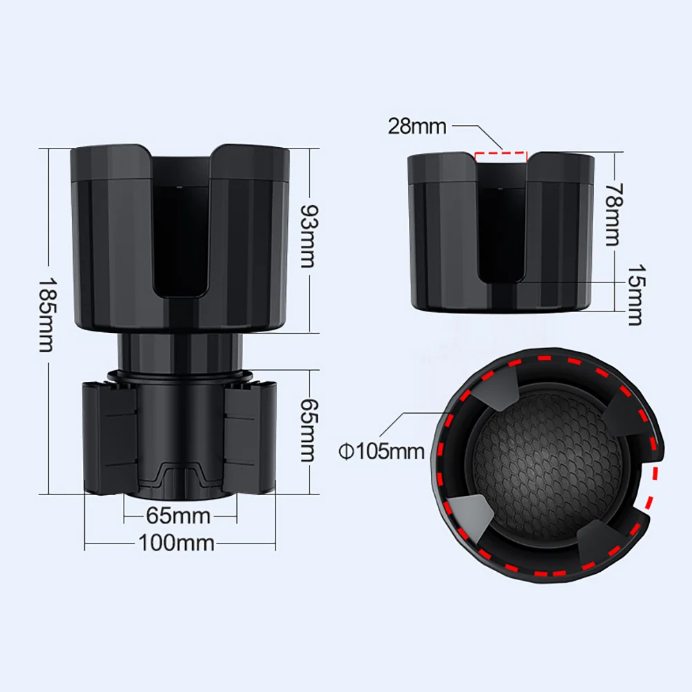 

Adjustable Car Cup Holder Expander 65-100mm Telescopic Diameter Anti-Slip Base Rotating Design Flexible Buckle for Automotive