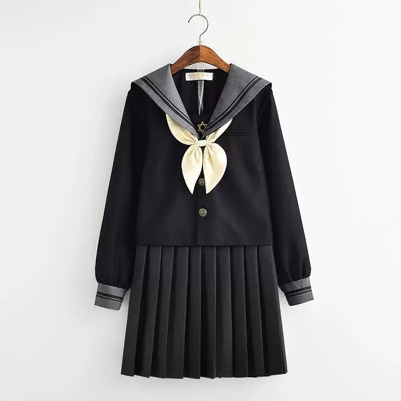 Abiti scolastici di grandi dimensioni S-5XL Anime Form College Middle High School Girls Nero Jk Uniforme con cravatta Gonna a pieghe Abito da marinaio