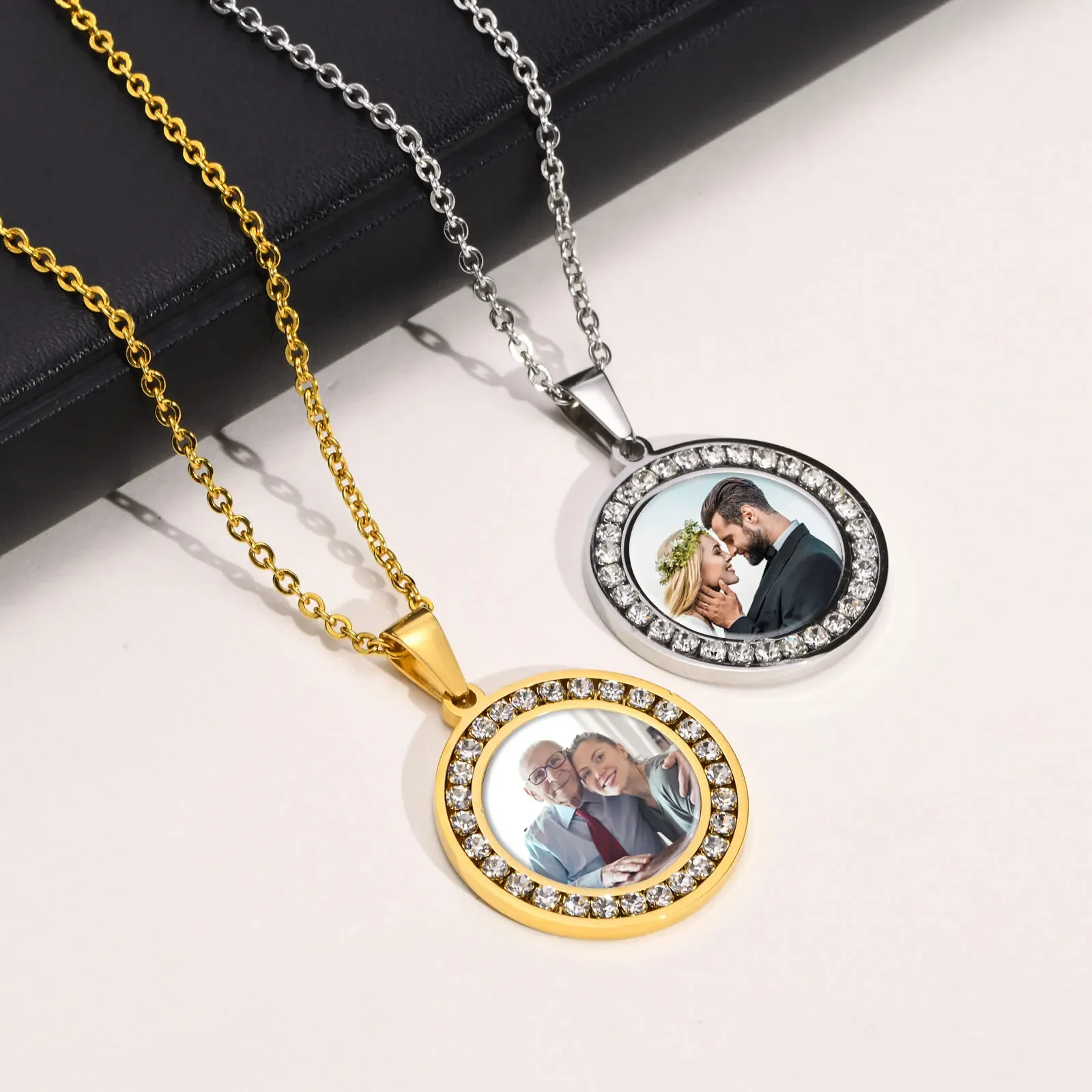 

Personalize Engrave Name Round Free Customizable Photo of Family Necklaces, Picture Words Date Pendant, Keepsake Gifts Collar