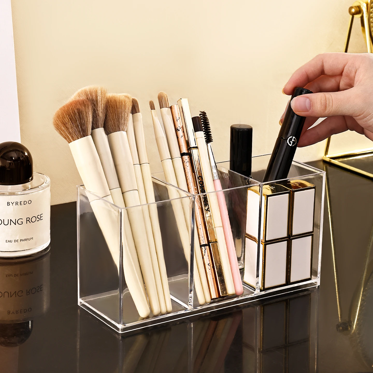 1 st acryl transparant/transparant zwart make-up borstel make-up opbergdoos met meerdere compartimenten, badkamer make-up lade