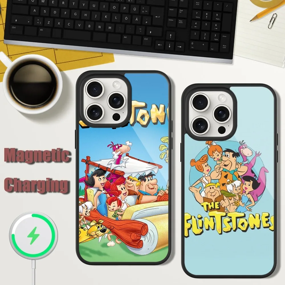 

Cartoon The F-Flintstones Phone Case For iPhone 13 15 11 12 14 Plus Pro Max Glass Charging Magsafe Magnetic Cover